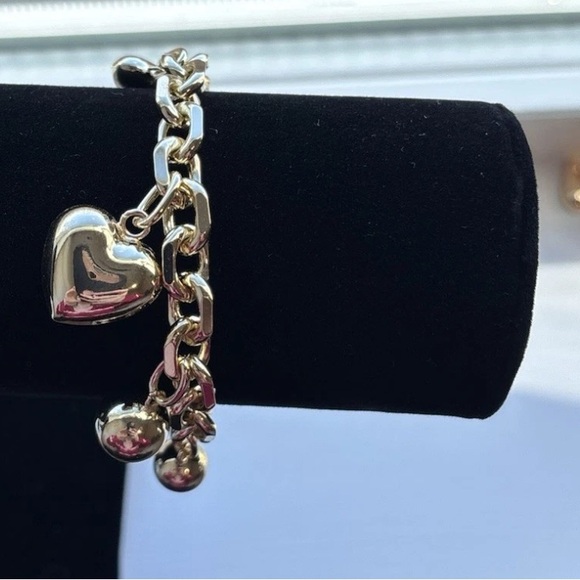 Bold Gold Plated Heart Charm Bracelet Chunky Link Love Statement Jewelry - Picture 6 of 11
